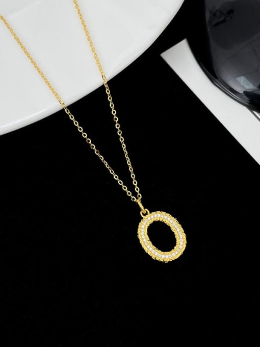 NS997 [ Gold O] 925 Sterling Silver Cubic Zirconia Letter Dainty Necklace